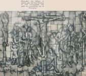 851184 Afbeelding van een glastableau, voorstellende de Kruisiging, in 1932 gemaakt door Joep Nicolaas, in het Museum ...